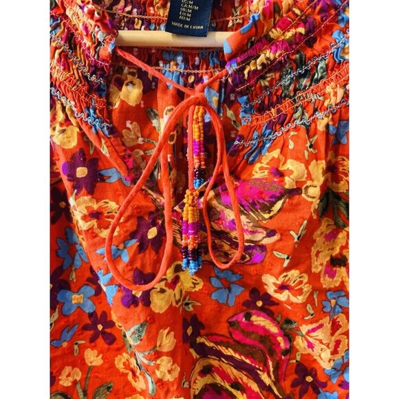 RACHEL Rachel Roy Women’s Pull Over Blouse Red Orange Floral Print Medium - Picture 4 of 8